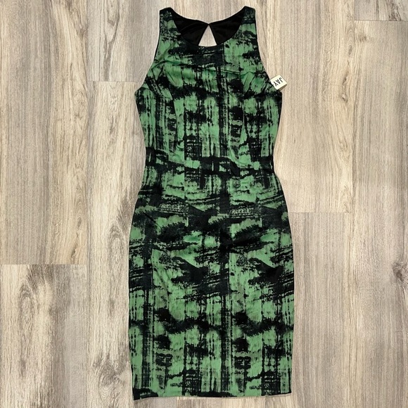 JAYGODFREY Dresses & Skirts - NWT Jay Godfrey Green Black Abstract Sleeveless Stretch Knee Length Dress Size 4